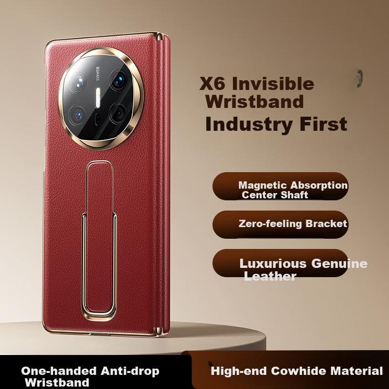 Magnetic Full-Axis Coverage | Invisible Wristband BracketHuawei X6 Phone Case, Mate X6 Collector's Edition, Full Lens Protection,, Ultra-Thin Leather,