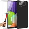 Protective Case - BOOLING - for Samsung Galaxy A22 5G - Black Silicone - 2 Tempered Glasses - Optimal Protection