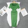 Summer Women Elegant Solid Knitted Sweater Slim Bodycon Split Sheath Pullover Dresses