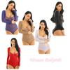 Women's Mesh Sheer Belly Dance Bodysuit Open Bust Shapewear Chest Support Leotard Jumpsuit