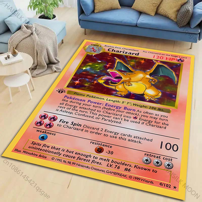 Ковер с принтом Pokémon Пикачу Чаризард Сквиртл для гостиной, спальни, декора дивана, домашний коврик, нескользящий коврик, коврики для игр