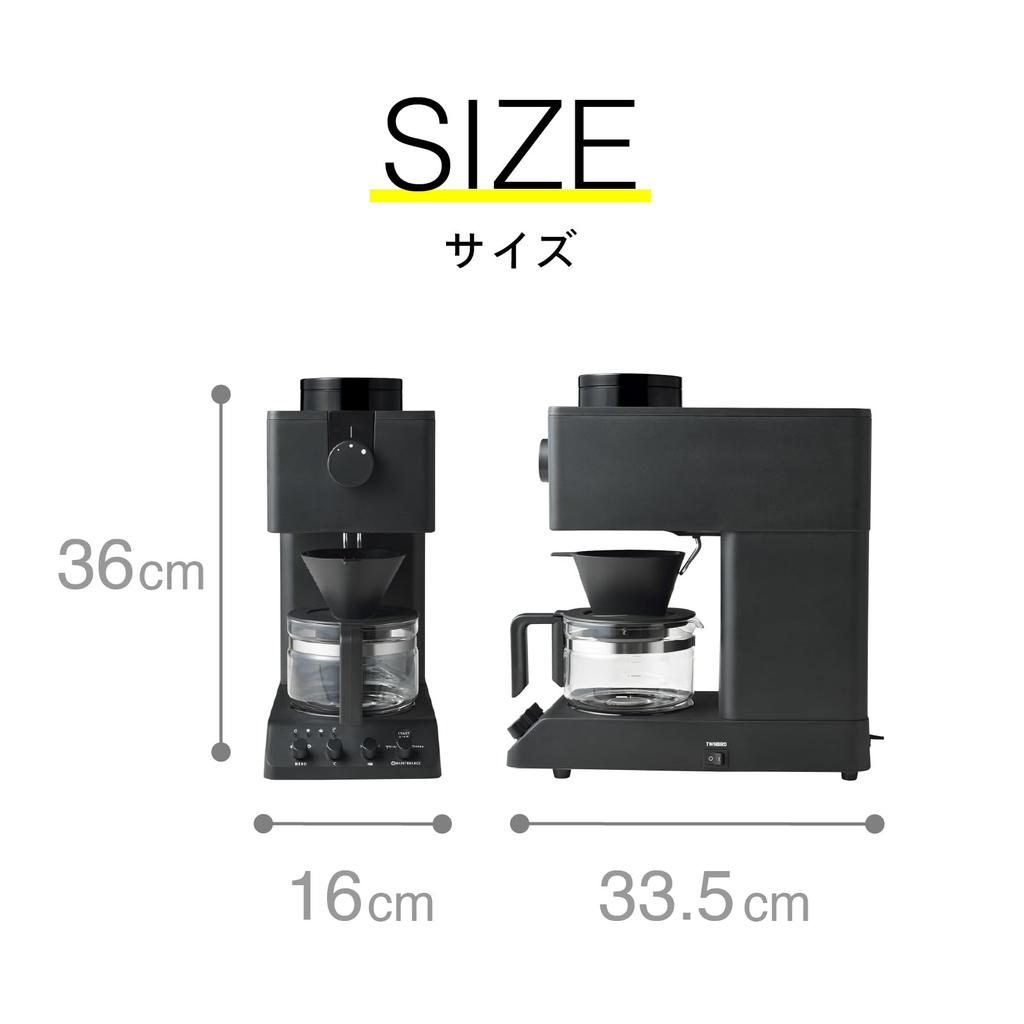 Кофеварка Twin Bird полностью автоматическая с мельницей на 3 чашки из ступки Температура воды Цубаме Санджо Черные зерна, Тип, Приготовление на пару, Регулировка,