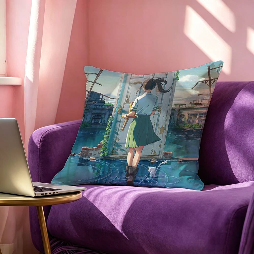 Movie SSuzume Square DoubleSided printed Pillow Case Bedroom Bedside Pillow Sofa Cushion Cover