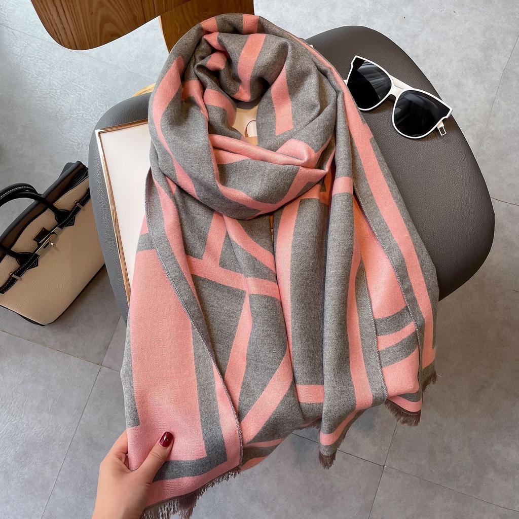 Imitation Cashmere Scarf Air Conditioner Shawl Tassel Extended Warm Jacquard Plaid Decorative Scarf Women'S Versatile