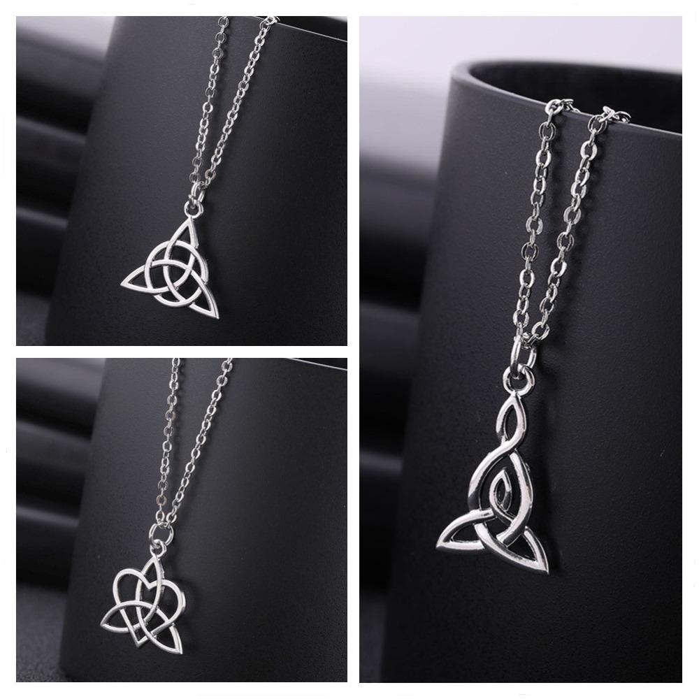 Celtics Love Knot Geometric Pendant Necklace Antique Sliver Triquetra Chain Necklace Amulet Jewelry Gift for Women