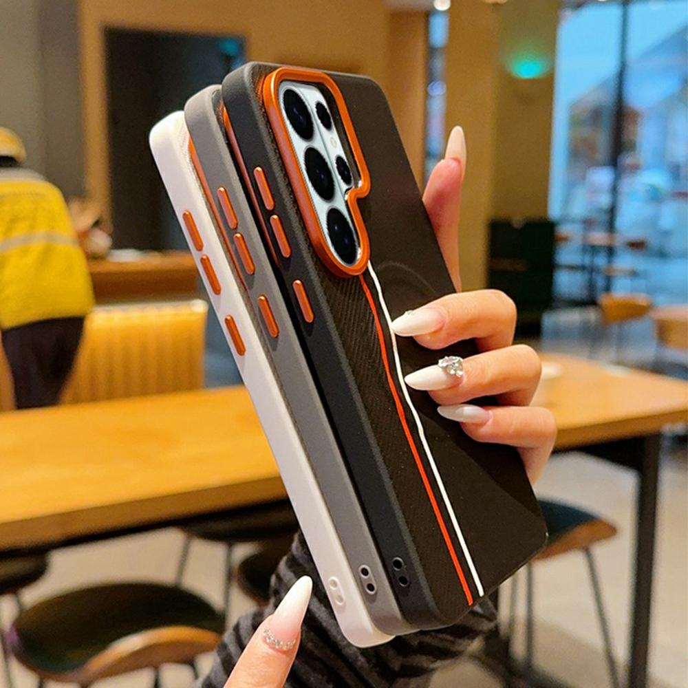 Для Samsung Galaxy S26 Ultra Магнитный чехол Двухцветная линия Покрытие из кожи PC + TPU Чехол для телефона
