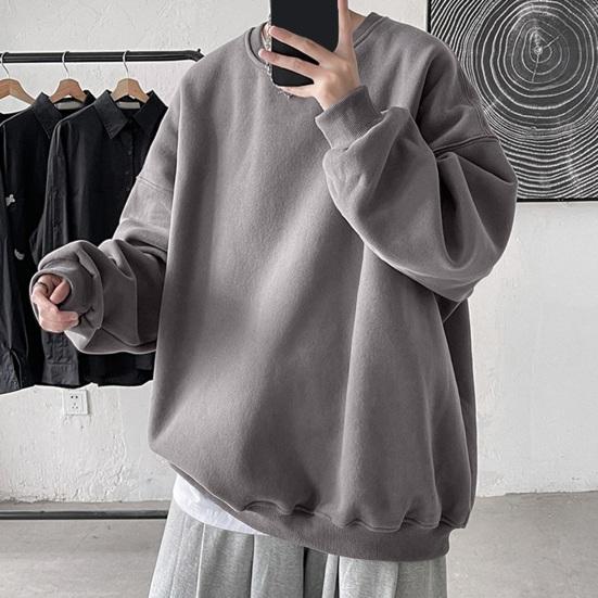 Sweatshirt Loose Solid Color Round Neck Long Sleeve Thick Warm Soft Unisex Casual Simple Style