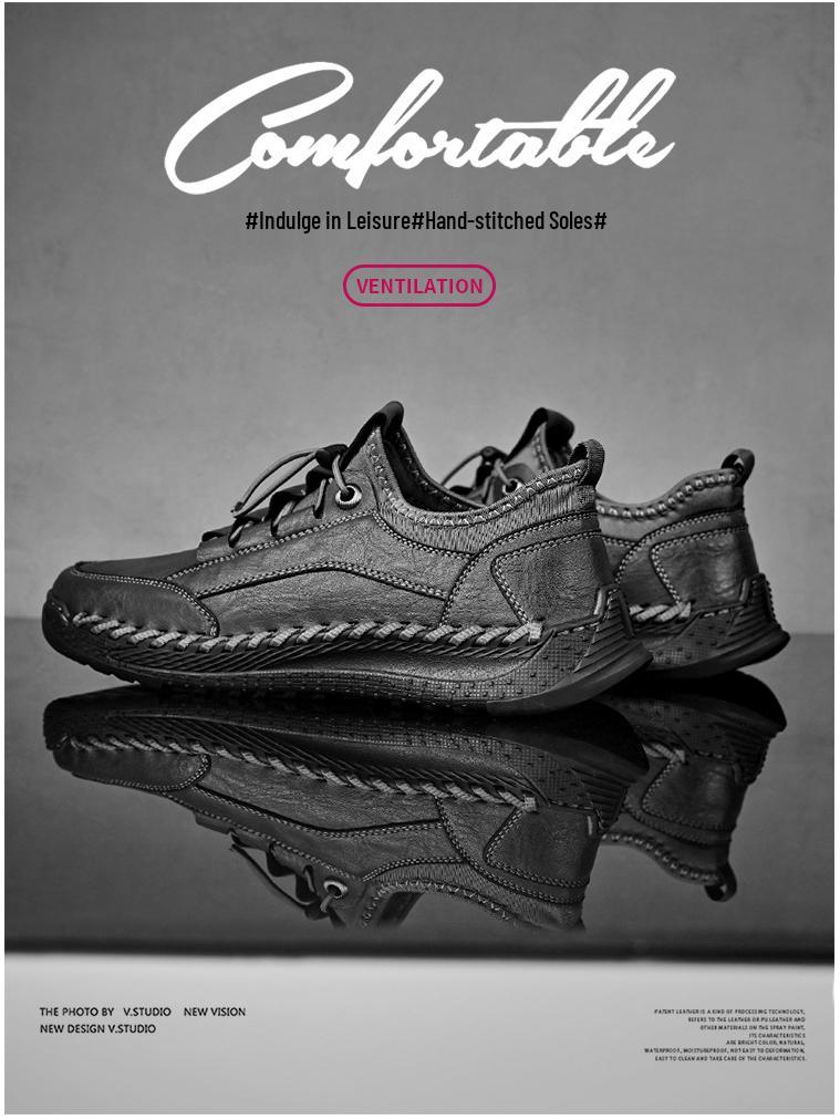 Мужские ленивые эластичные туфли из кожи с прострочкой - Стильные низкие слипоны, спортивные кроссовки для весны и осени.