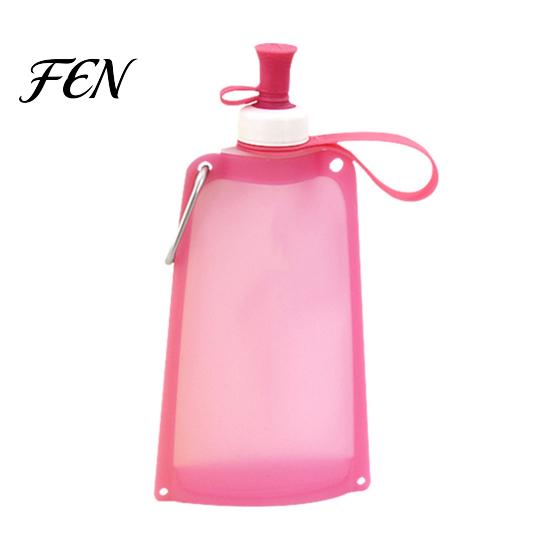 Collapsible Silicone Pouch 500ML Water Bottle, Portable Folding Drinking Bag, Camping Bottle with Lanyard for Outdoor Hiking Cycling Climbing