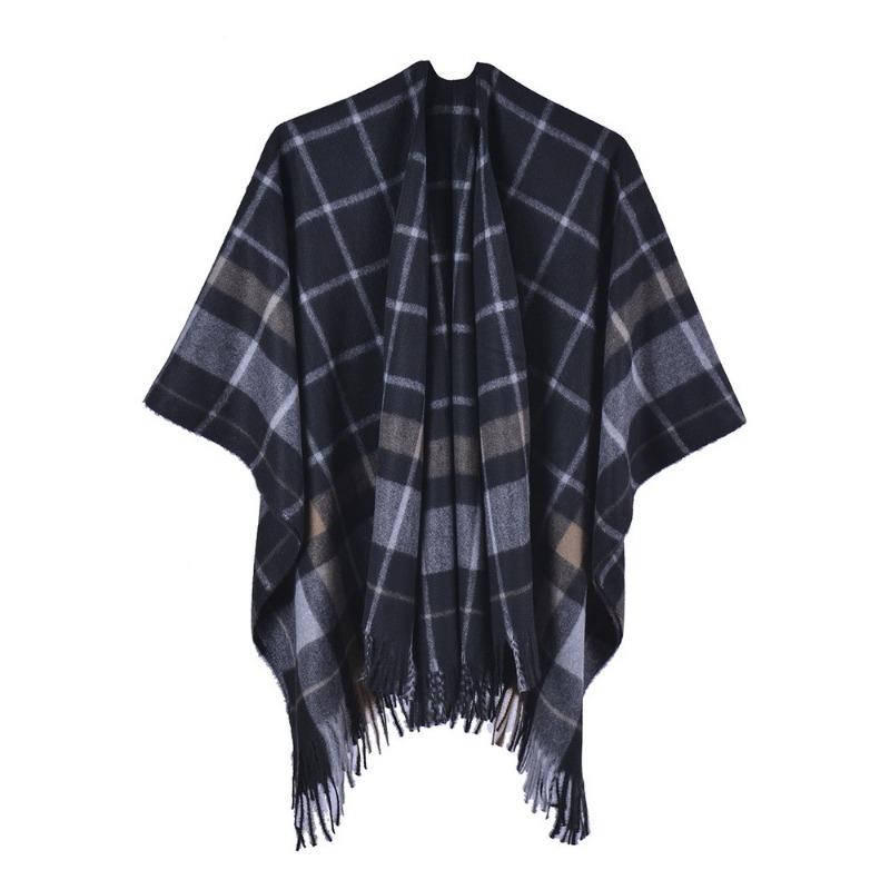 Plaid Scarf Shawl New Thorn Double-sided Can Be Worn Imitation Cashmere Split Shawl Summer Air-conditioned Room Nap Blanket