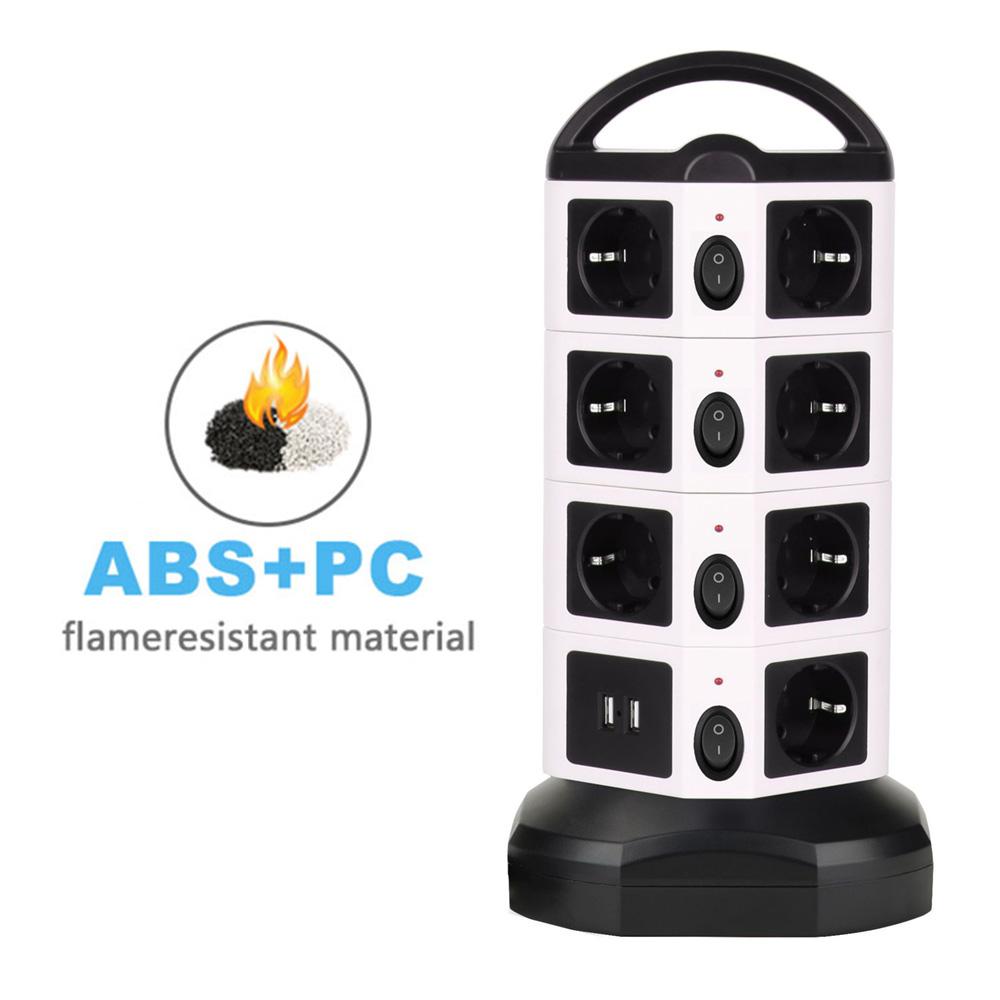 Tessan Удлинитель Tower, вертикальная защита от перенапряжений, 6/10/14 розеток европейского стандарта с защитой от перегрузки USB, удлинитель 2 м