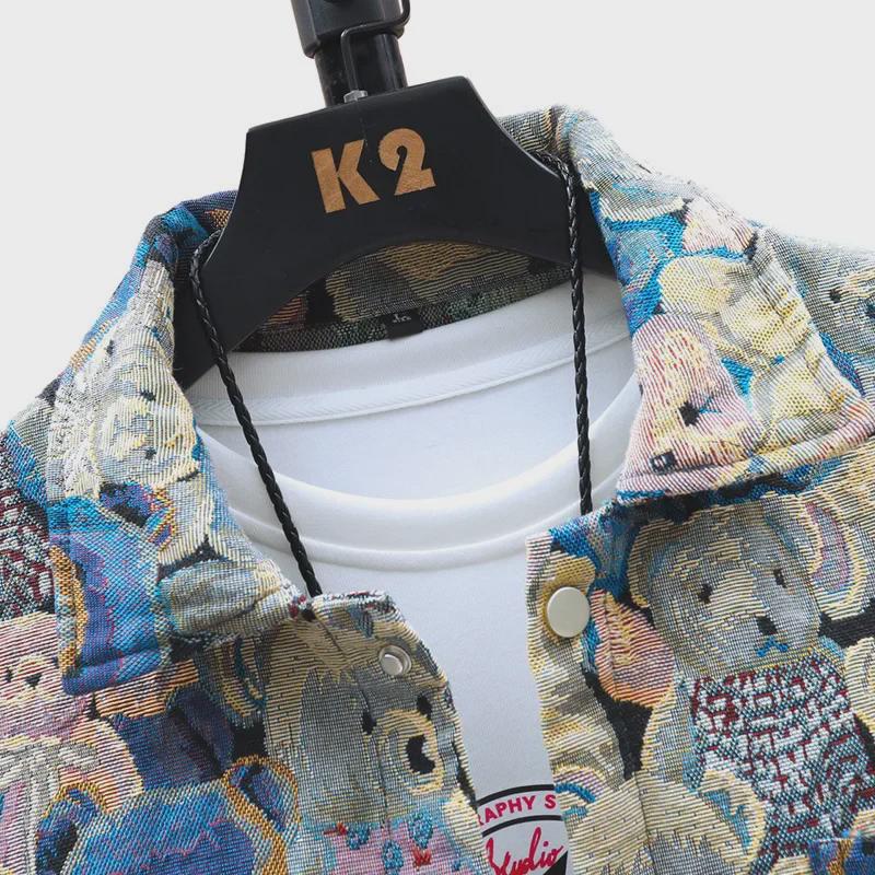 Мужская джинсовая куртка свободного кроя с рукавом три четверти — свободный крой, модный и прочный жаккардовый дизайн.