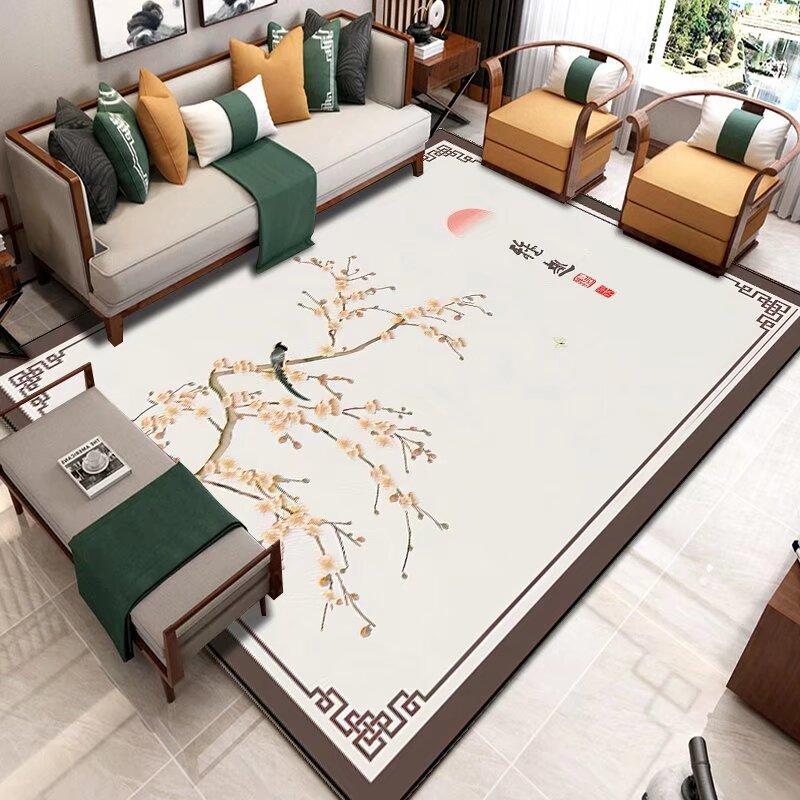 Chinese Style Living Room Rug with Flower Bird Painting Pattern Carpet Lounge Soft Carpet Waterproof Anti-slip Customizable