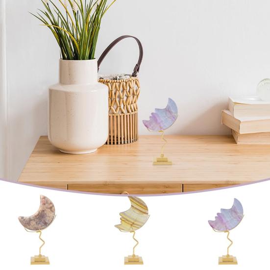 Moon Faux Crystal Display Holder Heavy Duty Metal Faux Gems Natural Stone Show Stand Home Office Desktop Decoration