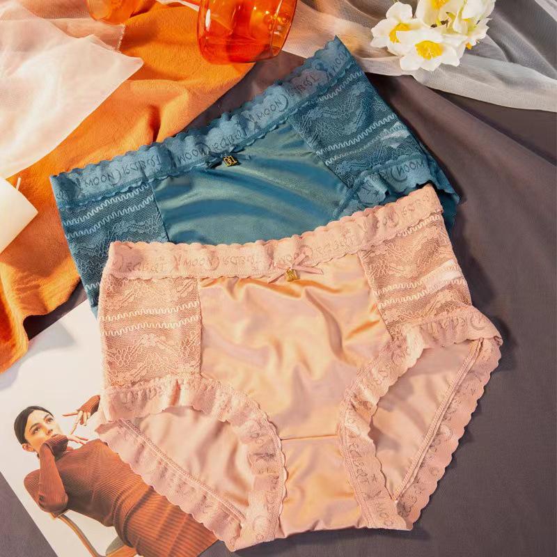Женские бесшовные трусики средней посадки из сатина и кружева - Легкая роскошь, Дышащие, Контроль живота, Подтяжка бедер, Хлопковая ластовица