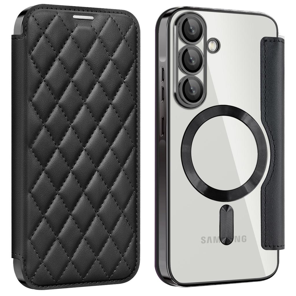 For Samsung Galaxy A56 5G Magnetic Case Rhombus PU Leather Phone Cover