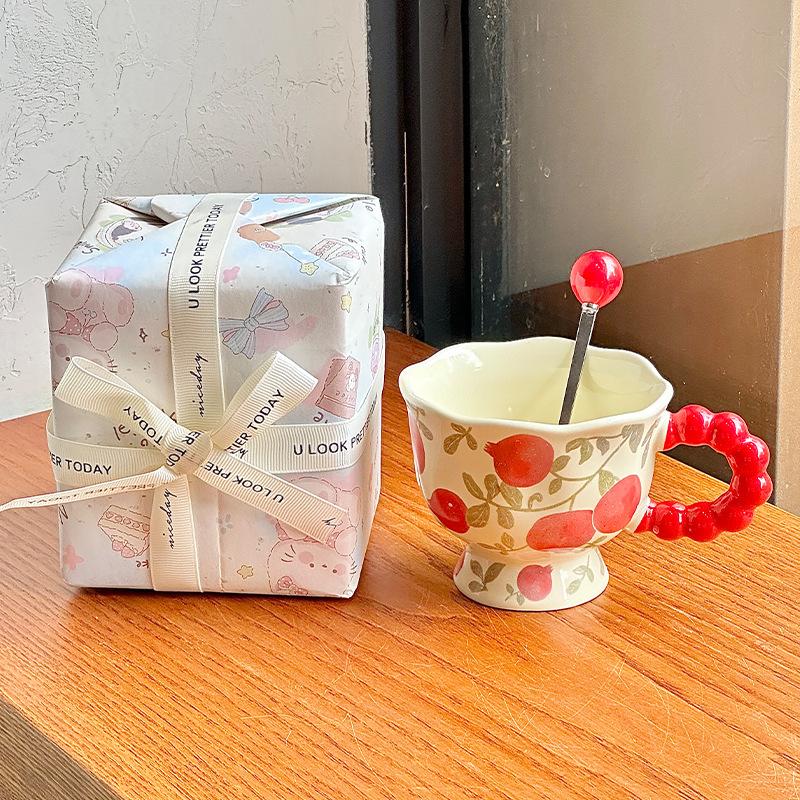 Ins Wind Cute Fruit Ceramic Mug Girls High Value Ceramic Water Cup Children's Breakfast Cup Birthday Gift