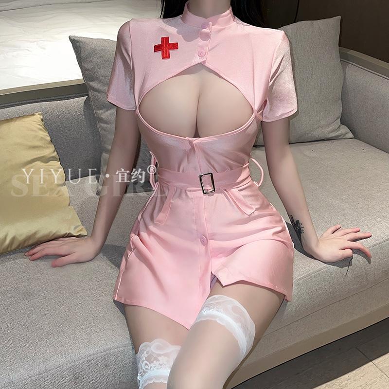 Erotic Underwear Sexy Nurse Uniform Women's Hot Hollowed-out Passionate Role-playing Uniform Seductive Set 8643