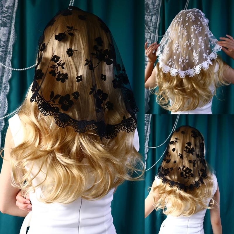 Круглый кружевной платок на голову, вуаль для девочки, платок для волос, украшения для волос, церковный платок, повязки на голову, этнический свадебный головной убор невесты