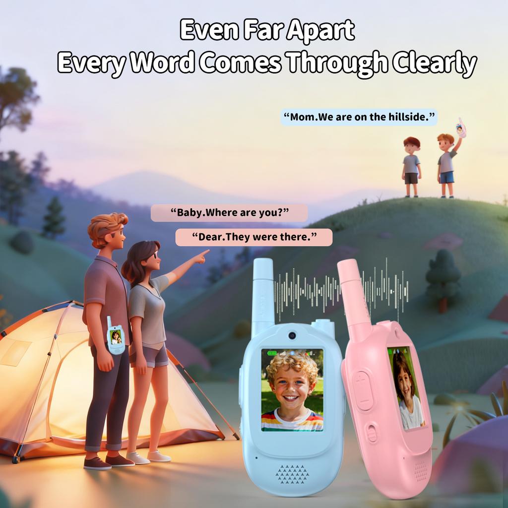 500m/1640ft Kids Video Walkie Talkie - 4 Voice Changers HD Visual 2-Way Radio - Type-C Rechargeable Secure Outdoor Toy (2 PCS)