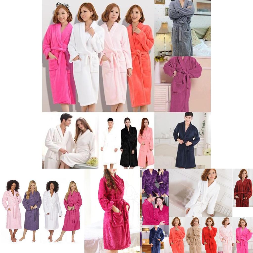 Soft And Cozy Coral Fleece Night Gown For Men And Women Warm Winter Kimono