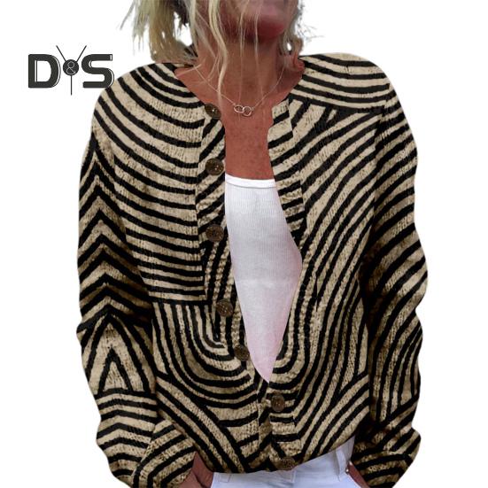 Женский свитер, пальто, круглый вырез, длинный рукав, анималистичный принт, вязаная верхняя одежда, свободный крой, открытый спереди, кардиган