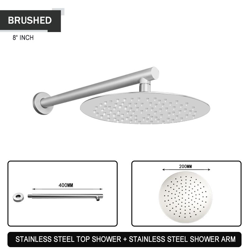Brushed Gold Black Chrome Grey Overhead Shower Head Shower Arm Big Round Stainless Steel 8/10/12 Inch Rain Shower Indoor Outdoor