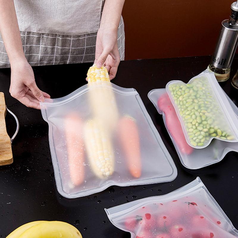 4 шт. S-XL Силиконовый пакет для хранения продуктов Многоразовый стоячий пакет с застежкой Герметичные контейнеры Пакет для свежих продуктов Пакет для хранения продуктов Пакет для свежей упаковки Пакет с зиплоком