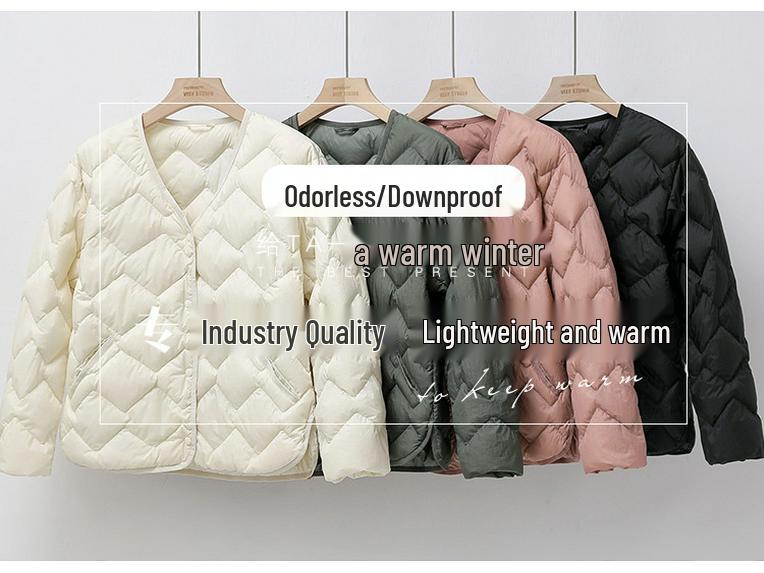 Женский легкий пуховик с V-образным вырезом, 2025: Повседневная, без воротника, короткая, верхняя одежда больших размеров