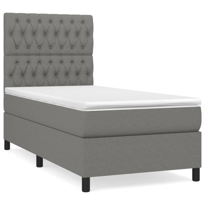 3141994 vidaXL Divan Bed with Mattress Dark Grey 100x200cm Fabric