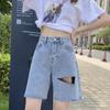 Korean Denim Shorts Women Cotton Loose Straight Casual Pants High Waist Slim 2024 Summer New Ins Wide-leg Ripped Jean Shorts