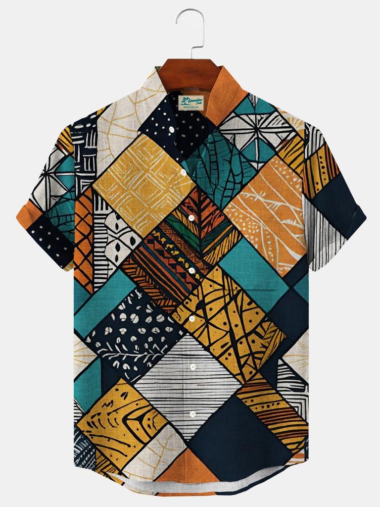 Летняя мужская рубашка с 3D-печатным геометрическим рисунком, повседневные гавайские рубашки, рубашки с коротким рукавом и застежкой на пуговицы