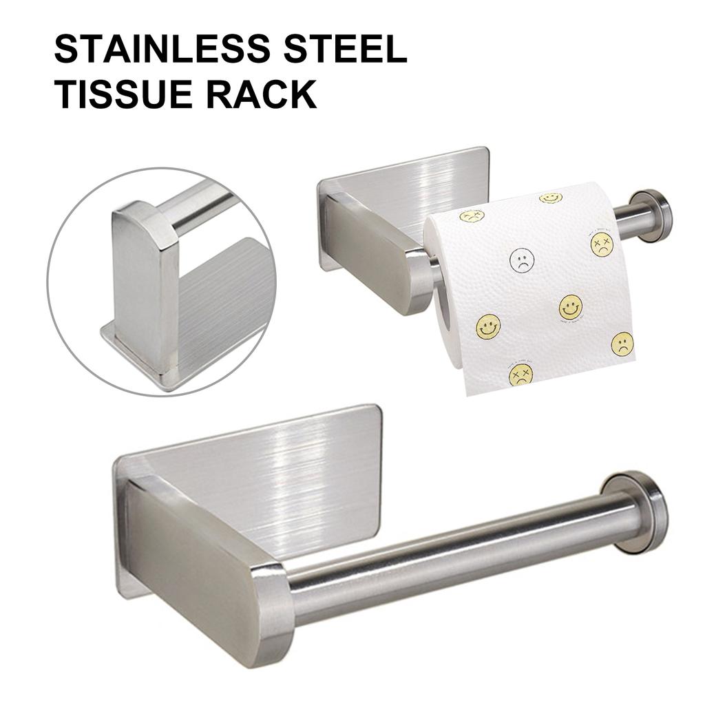 Hanging Toilet Paper Holder Paper Rack Stainless Steel Toilet Paper Roll Holder No Drilling Self-Adhesive Practical Roll Holder