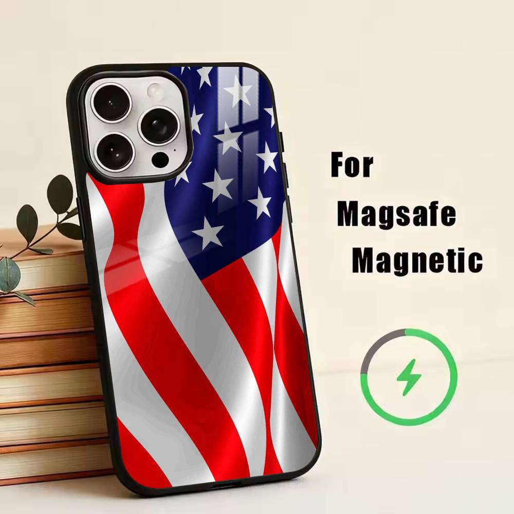 Чехол для телефона с американским флагом для iPhone 17, 16, 15, 14, 13, 12, 11 Plus, Pro, магнитный, для беспроводной зарядки Magsafe
