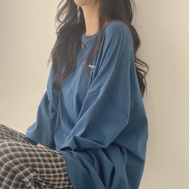 Хлопковая футболка с коротким рукавом Женская Средней длины Летняя Интернет-знаменитость Свободного кроя Корейская версия Средней длины