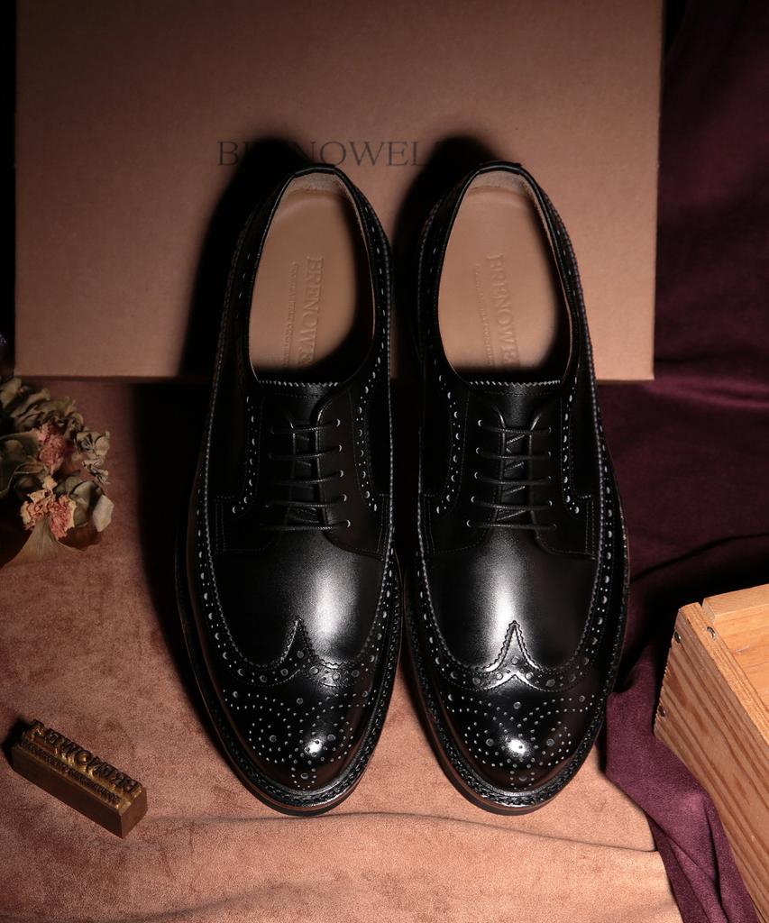 Brenowelt 556 Albany Wingtip Black Derby Shoes Goodyear Welt [Vibram]
