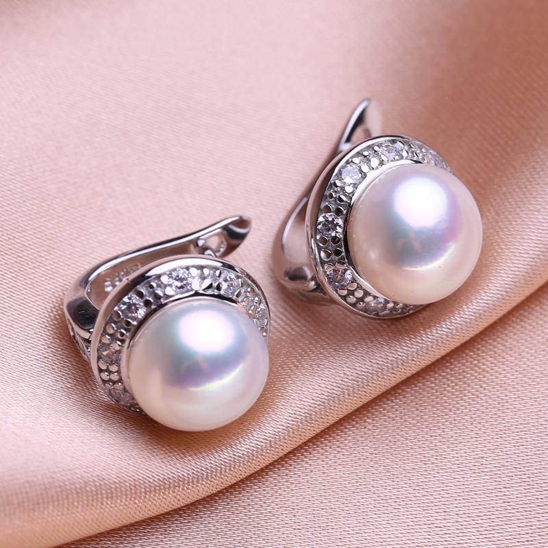 seniko 8-9mm Natural Freshwater Pearl Earrings Fashion Cubic Zirconia Clip Earrings For Women Girl Gift