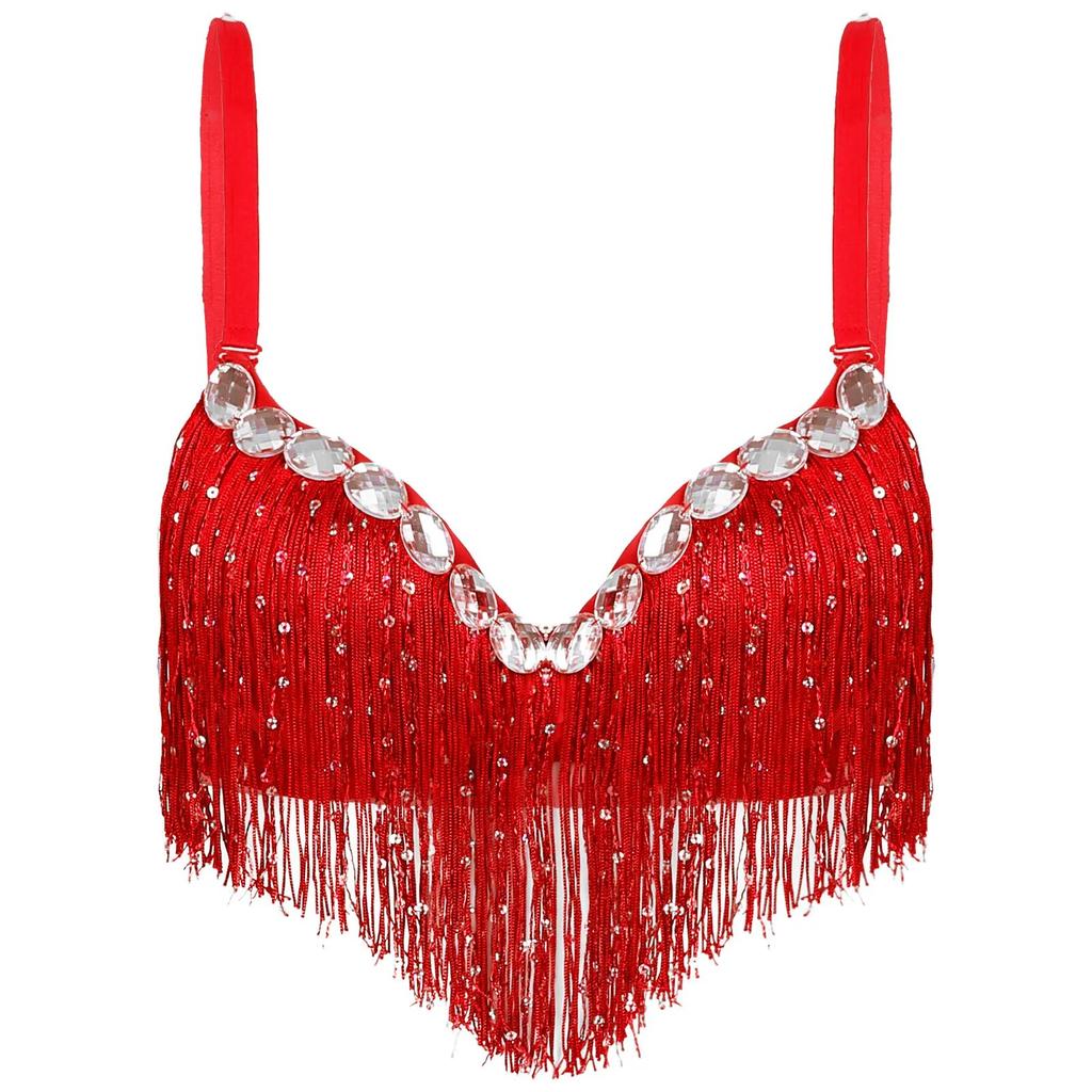 Женская одежда для танца живота для взрослых, Клубная одежда, бюстгальтер пуш-ап, латинский бюстгальтер с блестками, кисточками и стразами, топы, горячая вечеринка, клубный костюм для выступлений