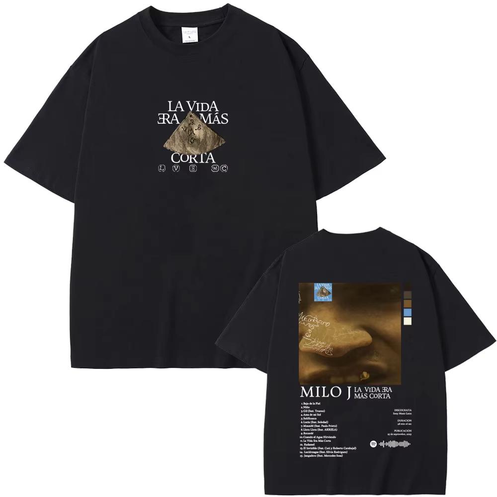 Rapper Milo J La Vida Era Mas Corta Album Graphic Tshirts Men Women Hip Hop Fashion Pop Music T Shirt Male Oversized Streetwear