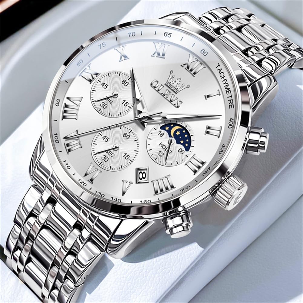 OLEVS кварцевые водонепроницаемые светящиеся аналоговые популярные стильные часы модные деловые классические часы с ремешком из нержавеющей стали для мужчин белые мужские