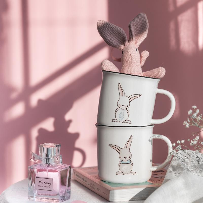 380 мл керамическая кружка в виде кролика, фермерская серая кружка в виде кролика, фарфоровая чашка для воды, молока, сока, подходит для микроволновой печи