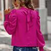 Пуловер с воротником-стойкой и пышными рукавами, блузка, женская плиссированная винтажная элегантная зеленая блузка, женская свободная осенняя рубашка цвета фуксии, топы 24373