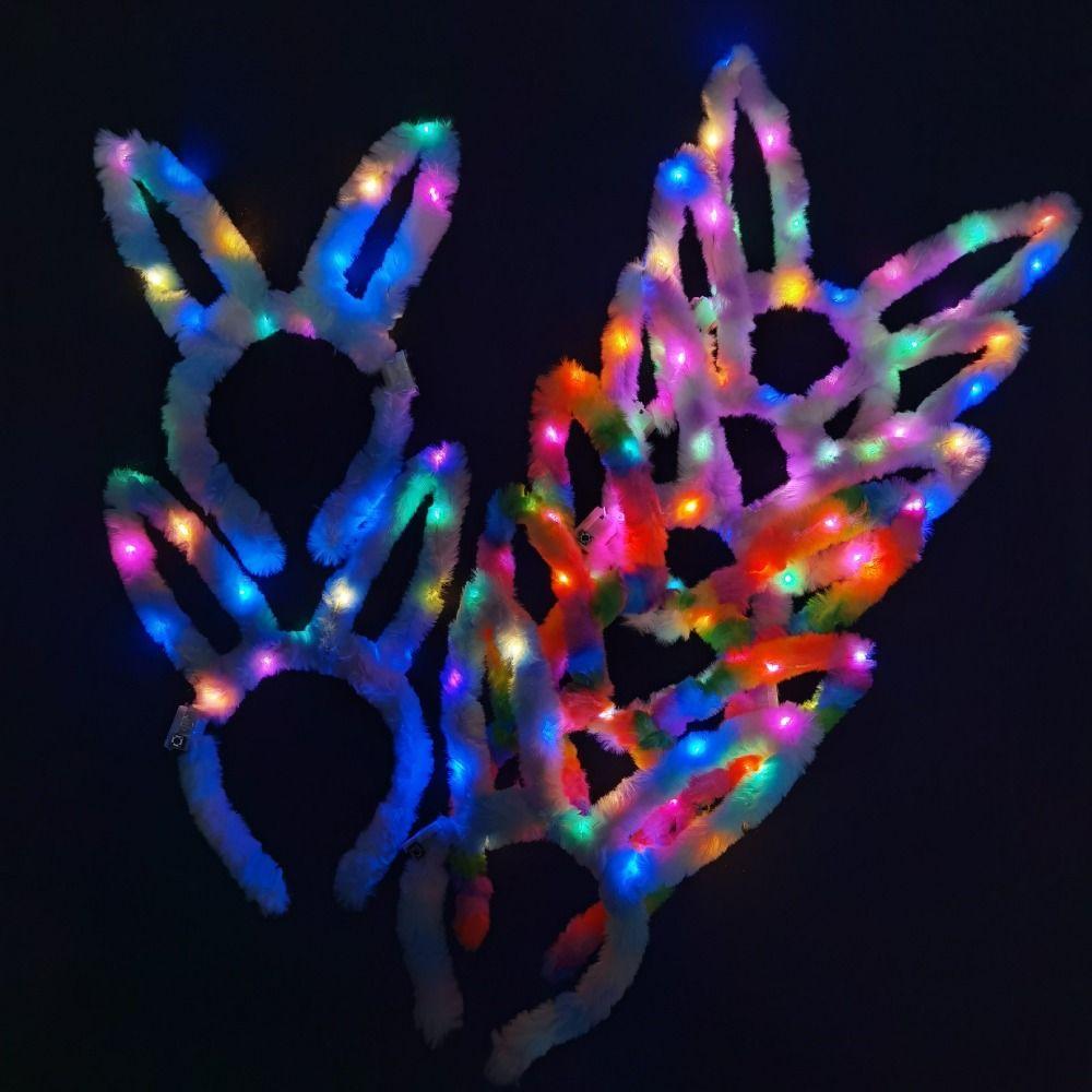 LED Lights Rabbit Ears Glow Hair Band Luminous LED Lights Headband Plush Hair Hoop Children