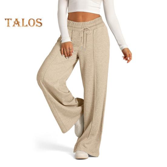 Женские повседневные брюки с эластичной резинкой и высокой талией, регулируемые на шнурке, прямые широкие брюки с карманами, однотонные длинные брюки