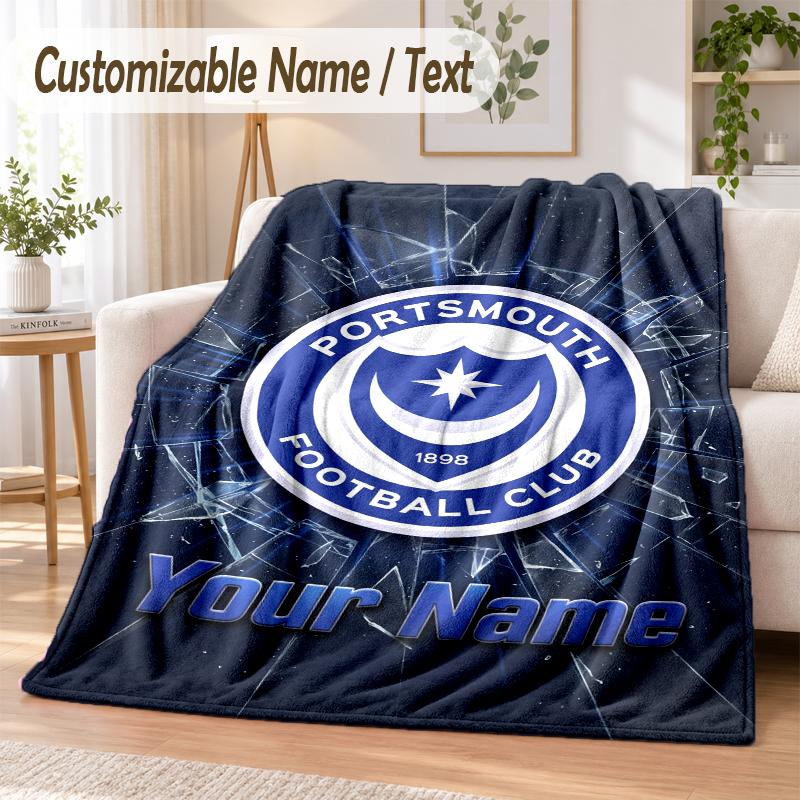 Custom Text Flannel Blanket Portsmouth FC Print Warm Cozy Blanket Home Sofa Bedding