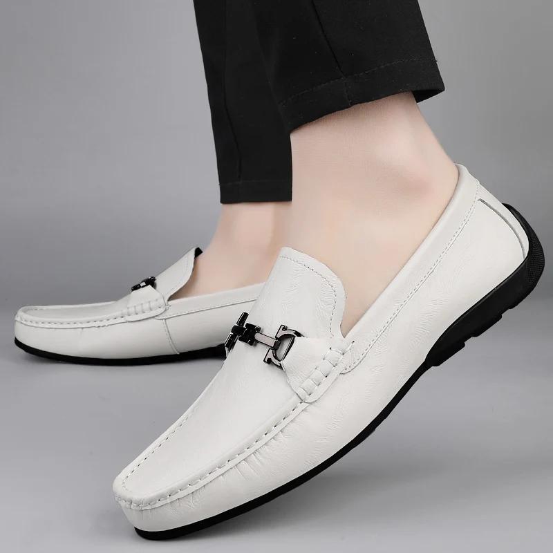 Fashion Summer Mens Shoes Casual Luxury Brand Men Loafers Genuine Leather Moccasins Light Breathable Slip On Boat Shoes Outdoor Flats
