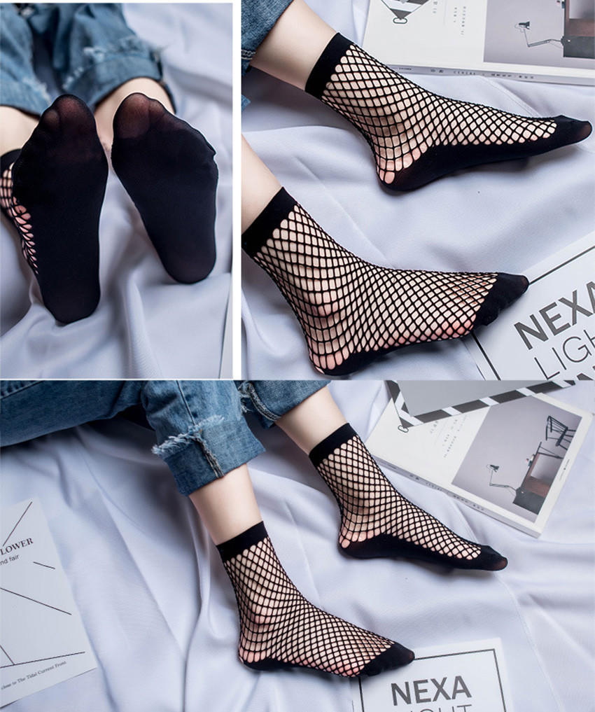 Socks Women Sexy Lace Fishnet Net Plain Top-Ankle Short Socks Stylish
