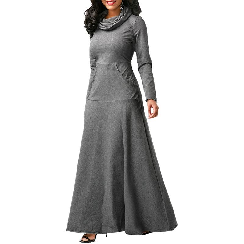Autumn and Winter Women Plus Size Dress Casual Long Pullover Cotton Long Dress