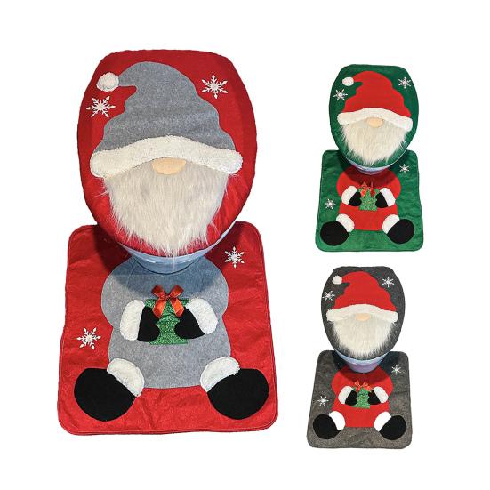 Yousheng Santa Toilet Seat Cover 2-Piece Christmas Bathroom Set Santa Claus Toilet Seat Cover And Mat Set for New Year Indoor Bathroom Decor