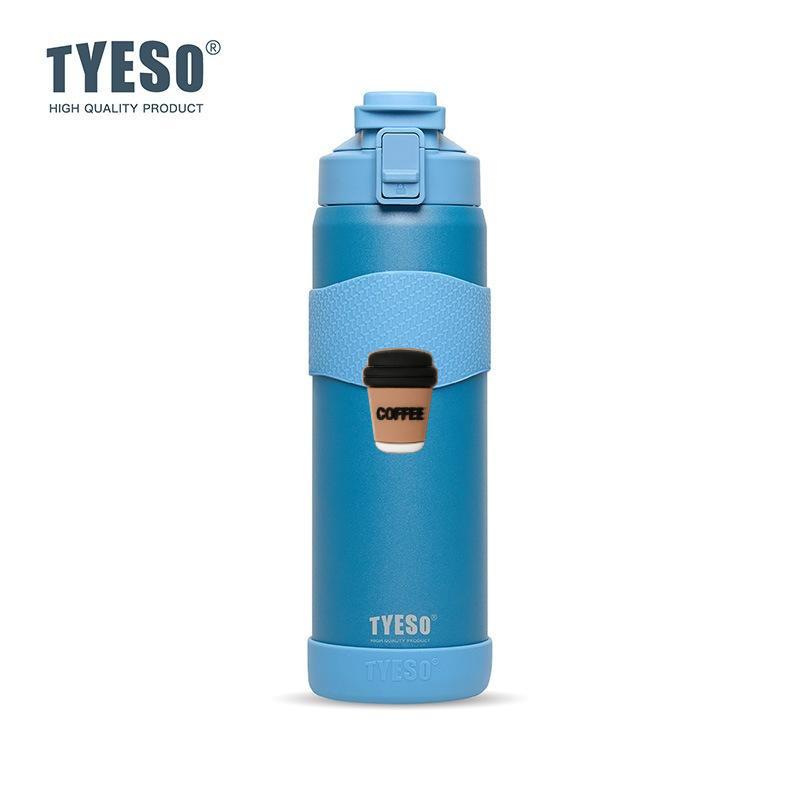 TYESO 900ML Double Wall Insulated Water Bottle 304 Stainless Steel Flask for Fitness Outdoor Daily Use Drink with non-slip pad with Coffee Sticker